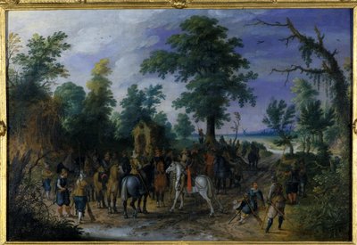 Kavallerie und Infanterie vor einer Kapelle, vor 1610 von Sebastian Vrancx